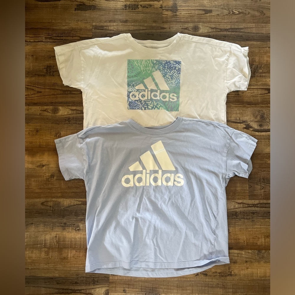 Adidas White and Purple Matching Set Tees